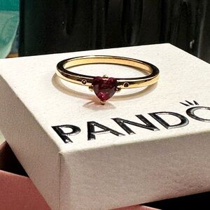 Pandora Gold Ring with Red Heart Stone
